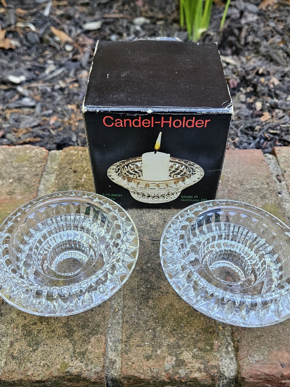Vintage Germany Crystal Glass Set Of 2 Candle Holders